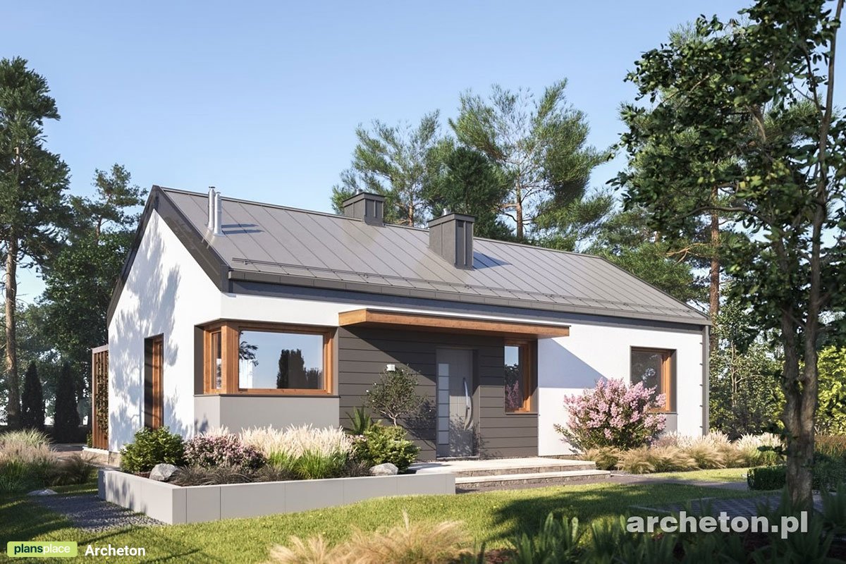 Vienstāva mājas projekts 67 m²: 3 Guļamistabas, 1 Vannasistabas, Atvērta virtuve, bez Garāžas