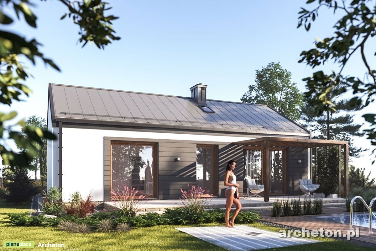 Vienstāva mājas projekts 67 m²: 3 Guļamistabas, 1 Vannasistabas, Atvērta virtuve, bez Garāžas
