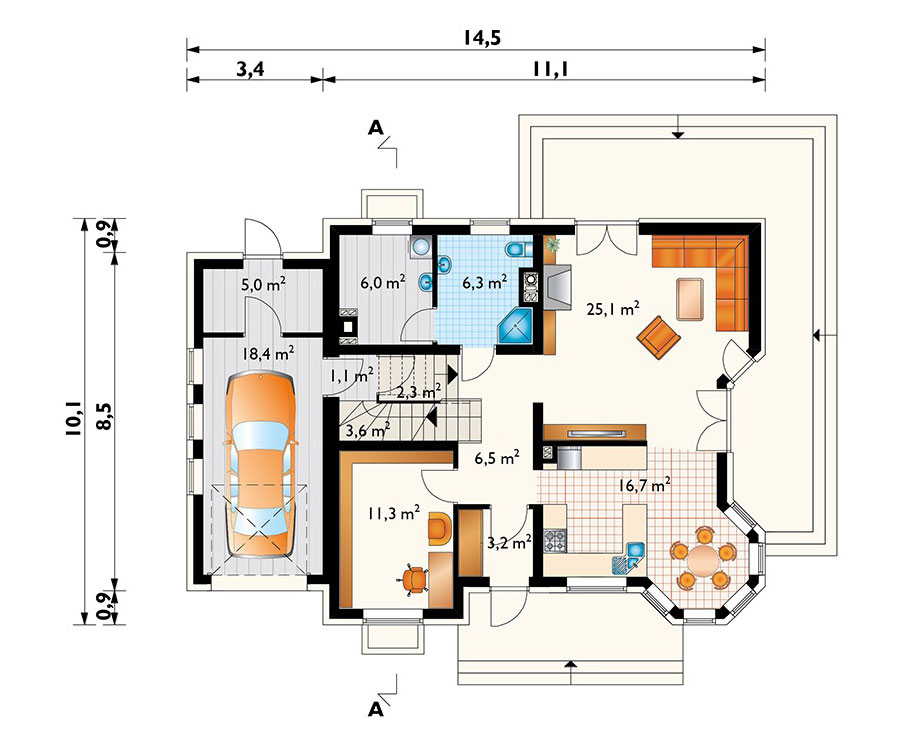 2000 Sq Ft Home Plan with Basement, Corner Deck and Garage