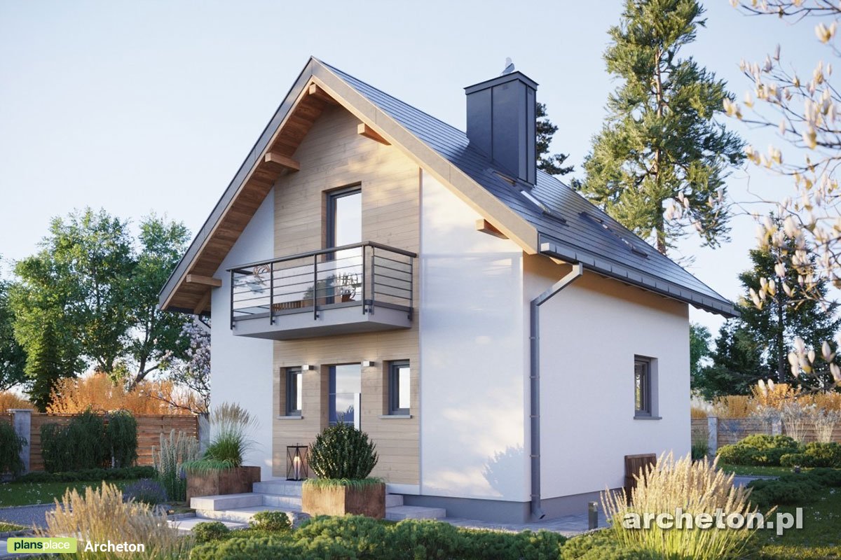 Mājas projekts ar mansardu 78 m²: 2 Guļamistabas, 2 Vannasistabas, Atvērta virtuve, bez Garāžas