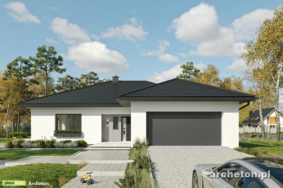 Vienstāva mājas projekts 208 m²: 4 Guļamistabas, 3 Vannasistabas, Atvērta virtuve, Garāža