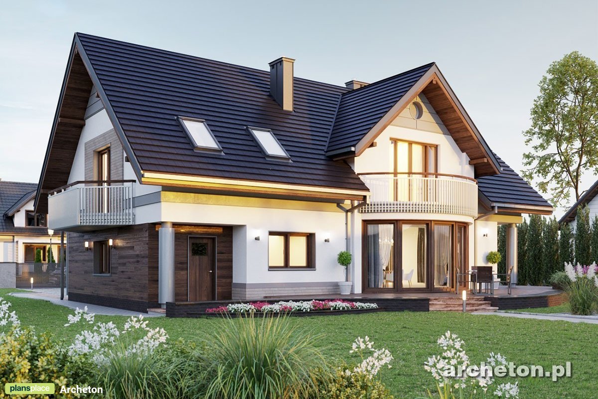 Mājas projekts ar mansardu 252 m²: 4 Guļamistabas, Darba istaba, 3 Vannasistabas, Atvērta virtuve, Garāža