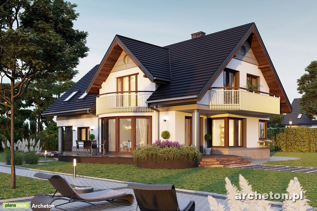 Mājas projekts ar mansardu 252 m²: 4 Guļamistabas, Darba istaba, 3 Vannasistabas, Atvērta virtuve, Garāža