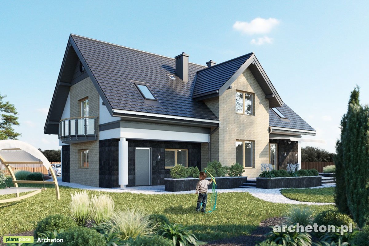 Mājas projekts ar mansardu 222 m²: 4 Guļamistabas, Darba istaba, 3 Vannasistabas, Atvērta virtuve, Garāža