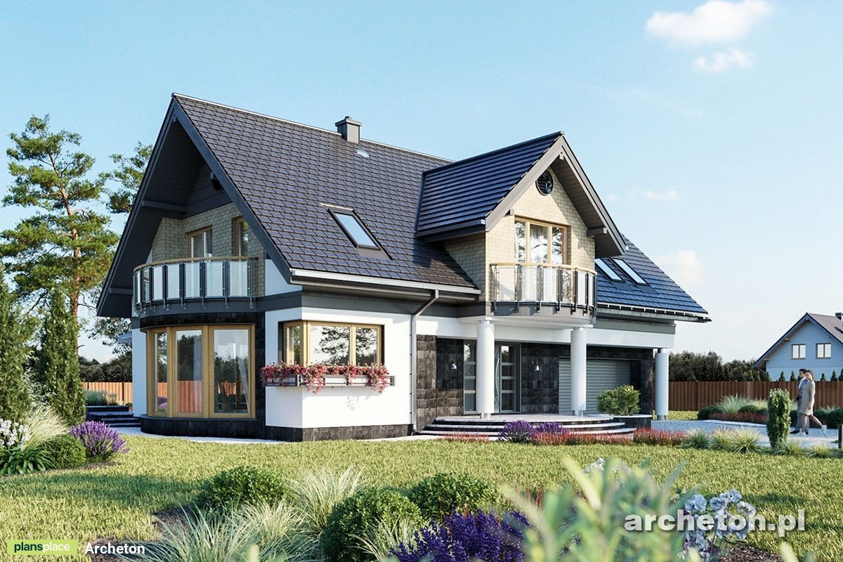 Mājas projekts ar mansardu 222 m²: 4 Guļamistabas, Darba istaba, 3 Vannasistabas, Atvērta virtuve, Garāža