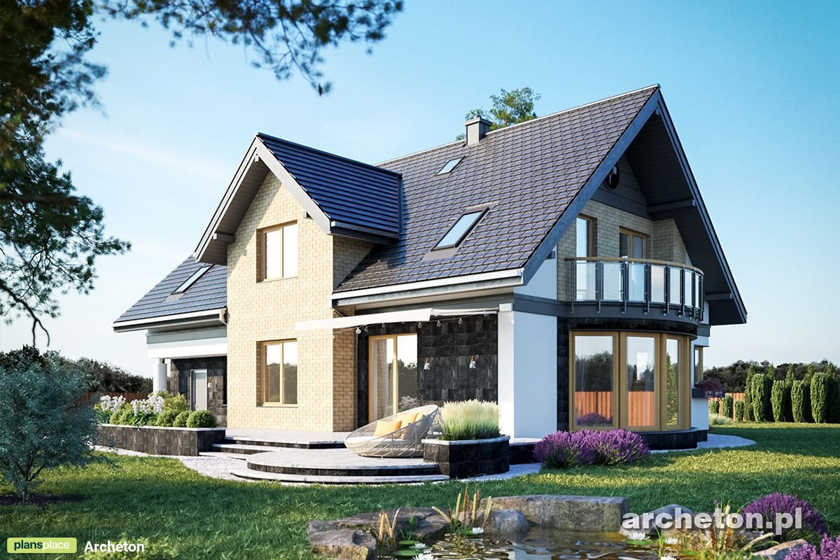 Mājas projekts ar mansardu 222 m²: 4 Guļamistabas, Darba istaba, 3 Vannasistabas, Atvērta virtuve, Garāža