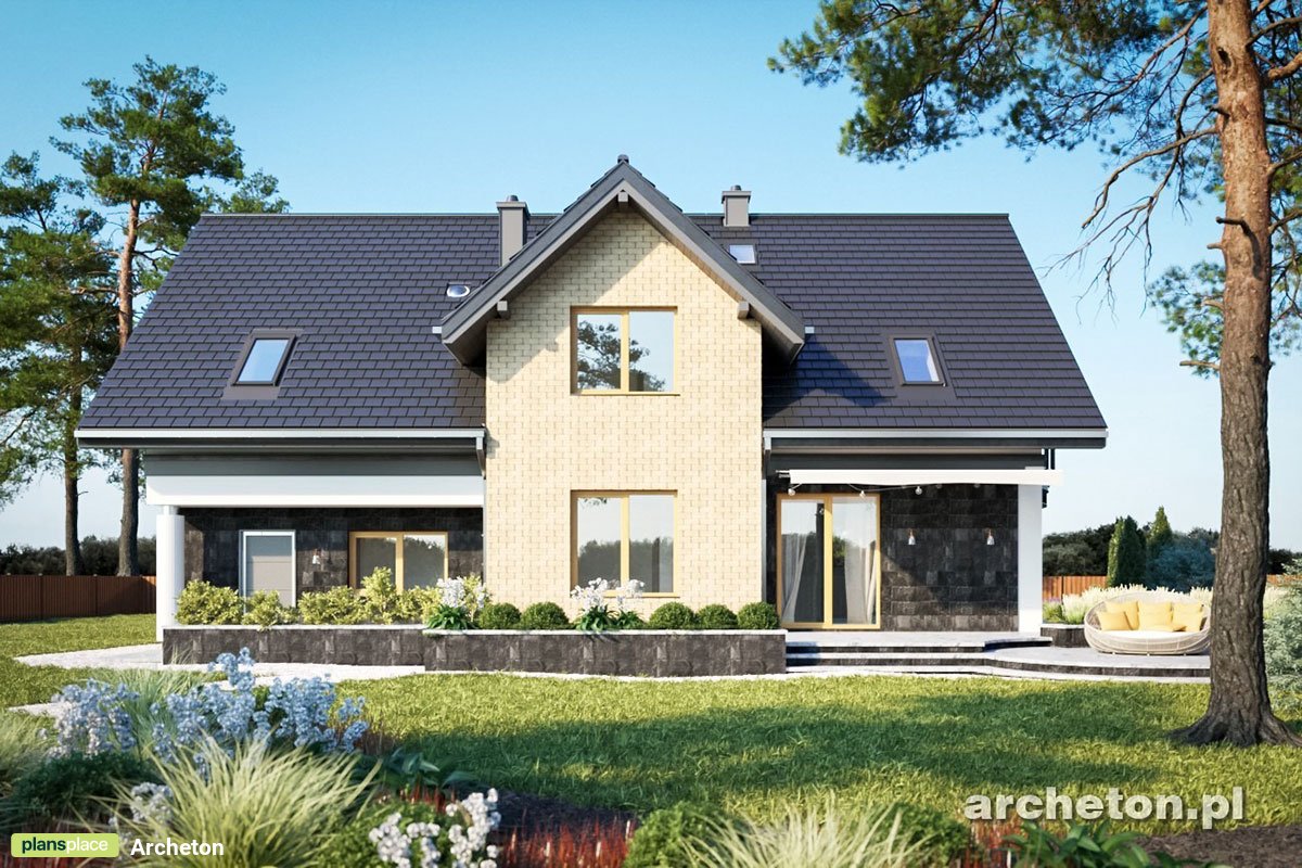 Mājas projekts ar mansardu 222 m²: 4 Guļamistabas, Darba istaba, 3 Vannasistabas, Atvērta virtuve, Garāža