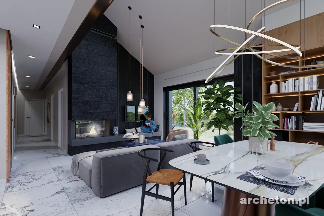 Vienstāva mājas projekts 103 m²: 3 Guļamistabas, Darba istaba, 2 Vannasistabas, Atvērta virtuve, bez Garāžas