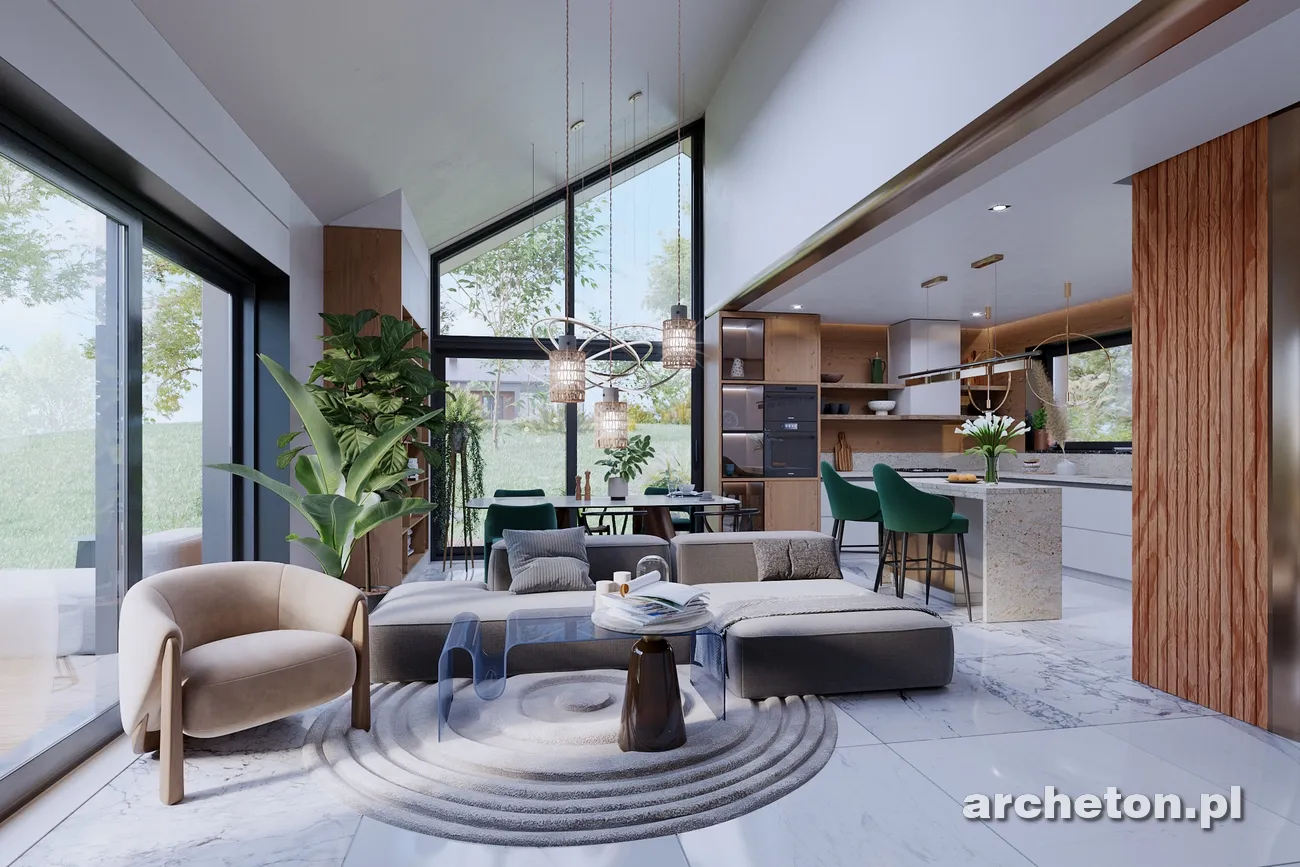 Vienstāva mājas projekts 103 m²: 3 Guļamistabas, Darba istaba, 2 Vannasistabas, Atvērta virtuve, bez Garāžas
