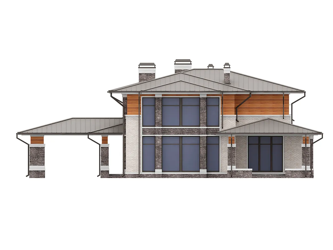 Divstāvu mājas projekts 339 m²: 5 Guļamistabas, Darba istaba, 4 Vannasistabas, Atvērta virtuve, bez Garāžas