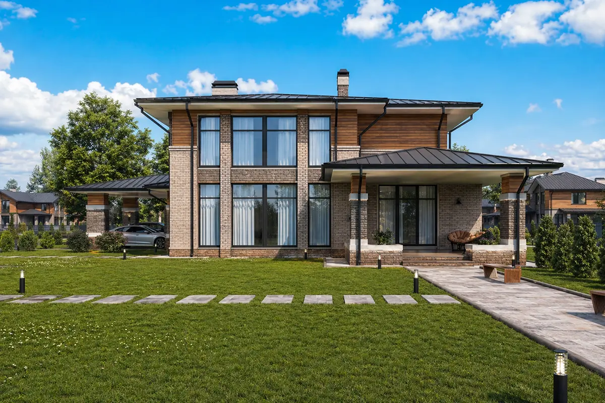 Divstāvu mājas projekts 339 m²: 5 Guļamistabas, Darba istaba, 4 Vannasistabas, Atvērta virtuve, bez Garāžas