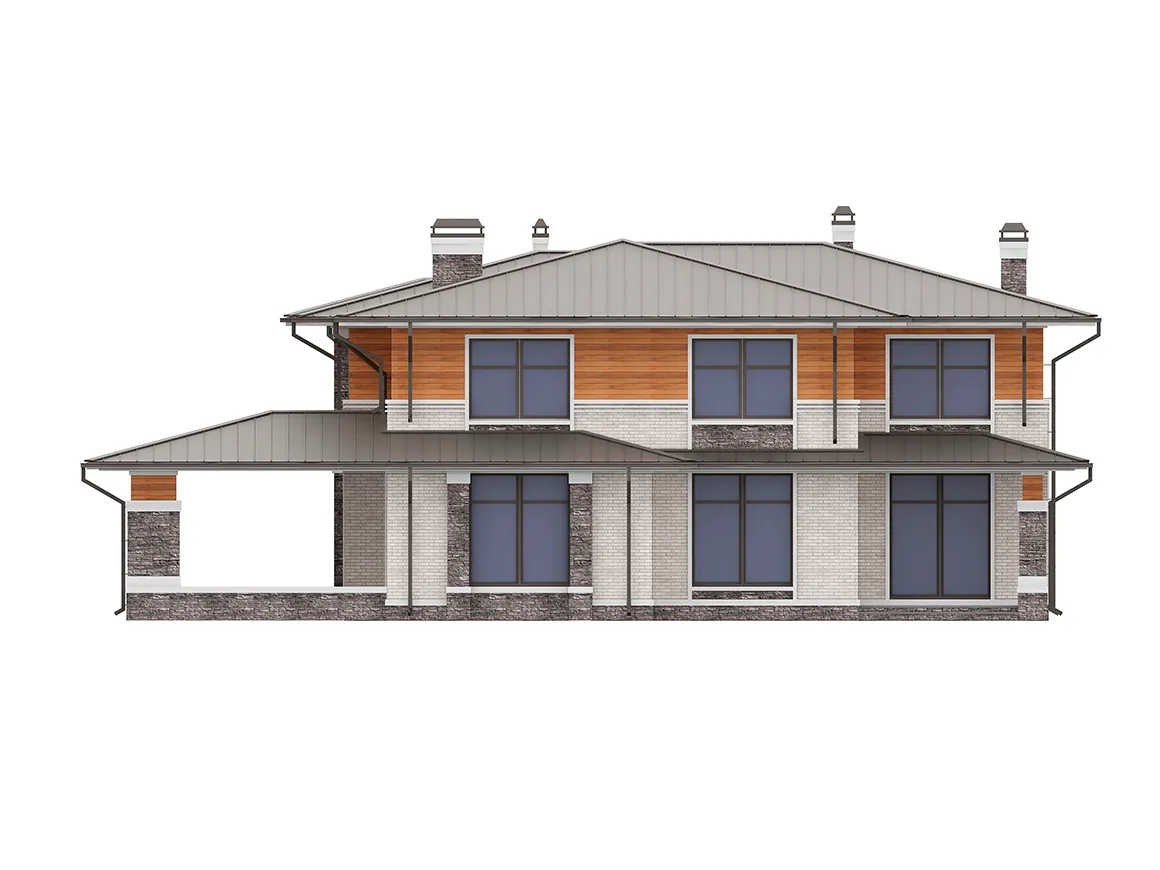 Divstāvu mājas projekts 339 m²: 5 Guļamistabas, Darba istaba, 4 Vannasistabas, Atvērta virtuve, bez Garāžas
