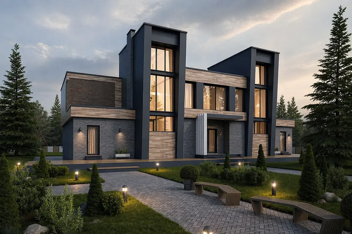 Trīsstāvu mājas projekts 461 m²: 6 Guļamistabas, Darba istaba, 5 Vannasistabas, Atvērta virtuve, bez Garāžas