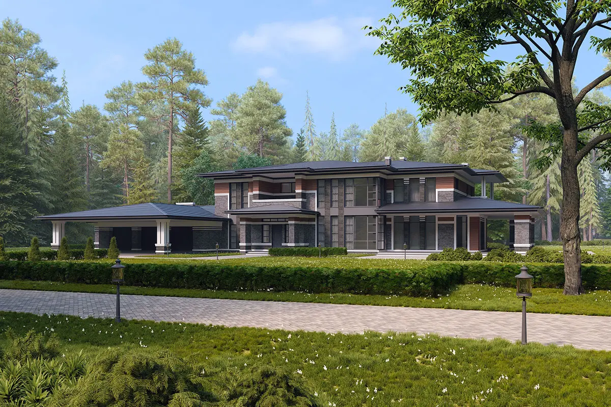 Divstāvu mājas projekts 670 m²: 5 Guļamistabas, Darba istaba, 5 Vannasistabas, Atvērta virtuve, Garāža