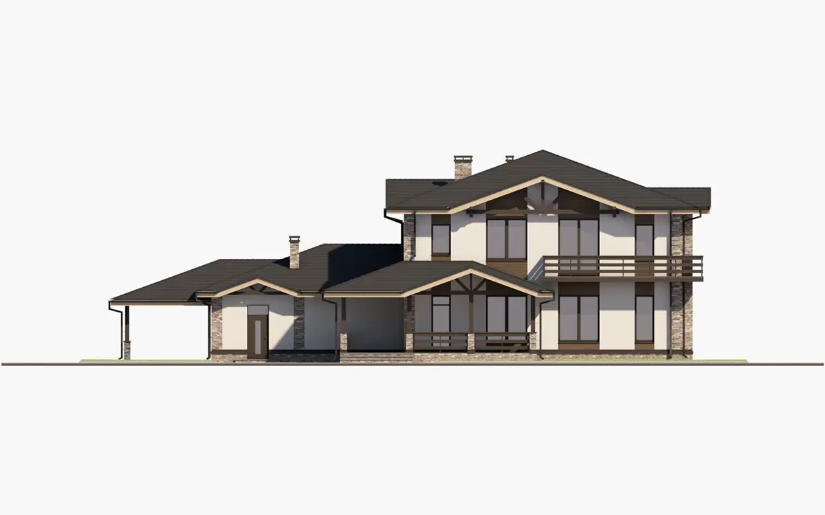 Divstāvu mājas projekts 348 m²: 4 Guļamistabas, Darba istaba, 3 Vannasistabas, Atvērta virtuve, bez Garāžas