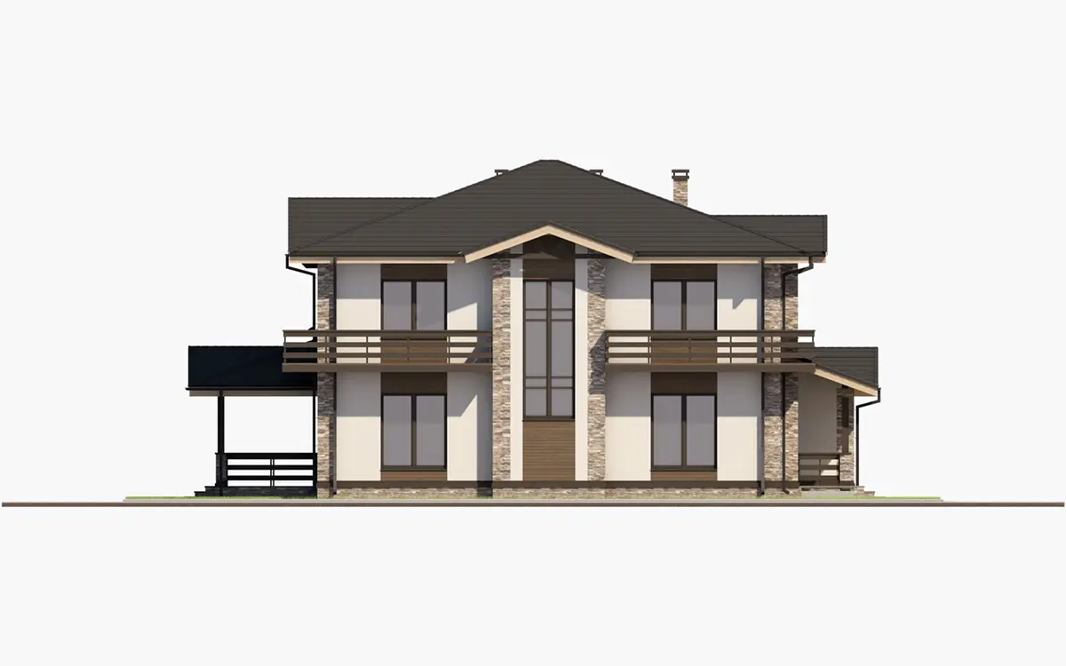 Divstāvu mājas projekts 348 m²: 4 Guļamistabas, Darba istaba, 3 Vannasistabas, Atvērta virtuve, bez Garāžas