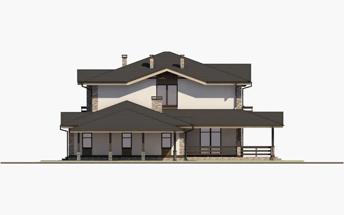 Divstāvu mājas projekts 348 m²: 4 Guļamistabas, Darba istaba, 3 Vannasistabas, Atvērta virtuve, bez Garāžas
