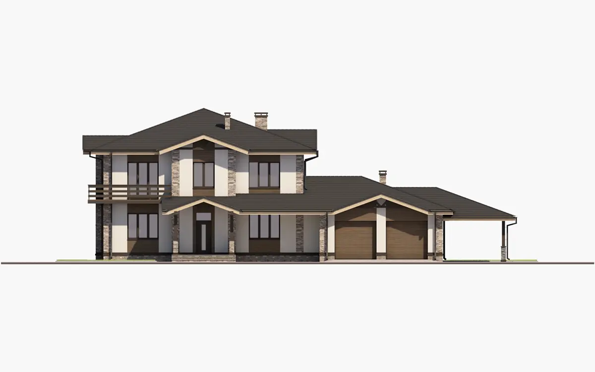 Divstāvu mājas projekts 348 m²: 4 Guļamistabas, Darba istaba, 3 Vannasistabas, Atvērta virtuve, bez Garāžas