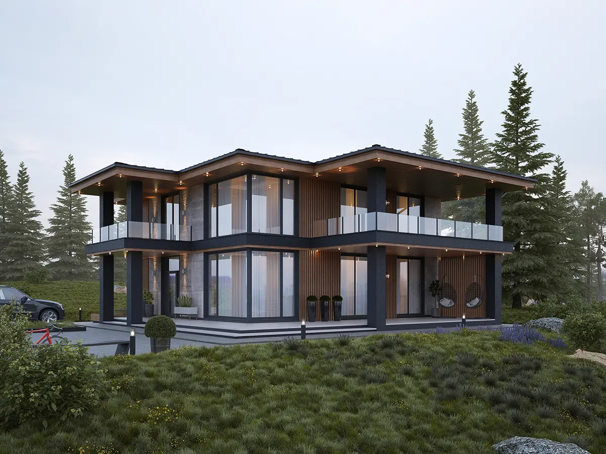 Divstāvu mājas projekts 194 m²: 3 Guļamistabas, 3 Vannasistabas, Atvērta virtuve, bez Garāžas