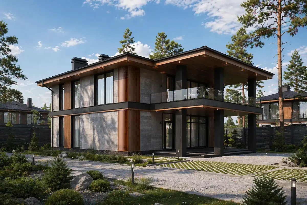 Divstāvu mājas projekts 193 m²: 4 Guļamistabas, 3 Vannasistabas, Atvērta virtuve, bez Garāžas