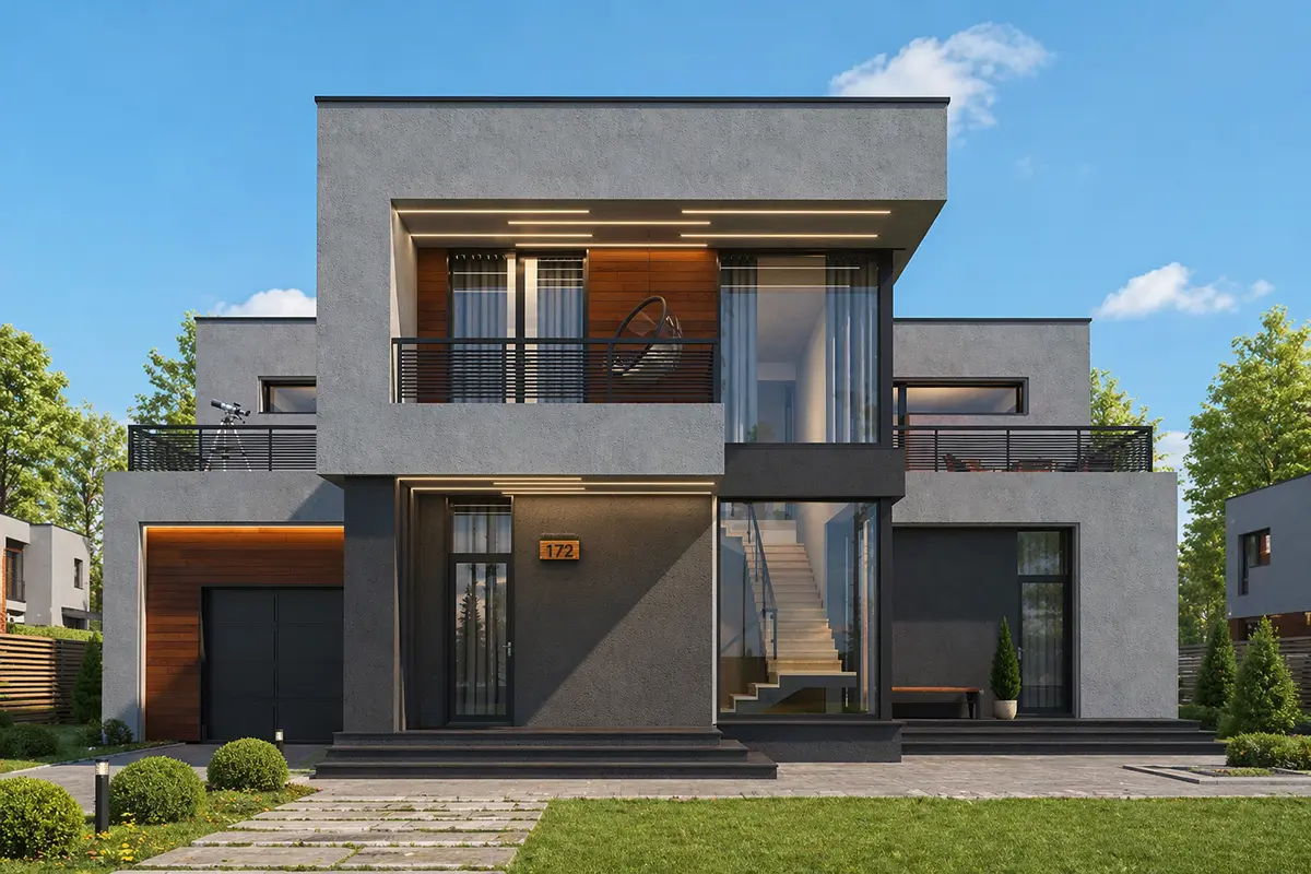 Divstāvu mājas projekts 351 m²: 3 Guļamistabas, Darba istaba, 3 Vannasistabas, Atvērta virtuve, bez Garāžas