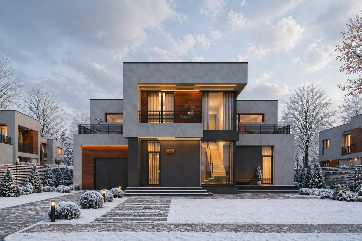 Divstāvu mājas projekts 351 m²: 3 Guļamistabas, Darba istaba, 3 Vannasistabas, Atvērta virtuve, bez Garāžas