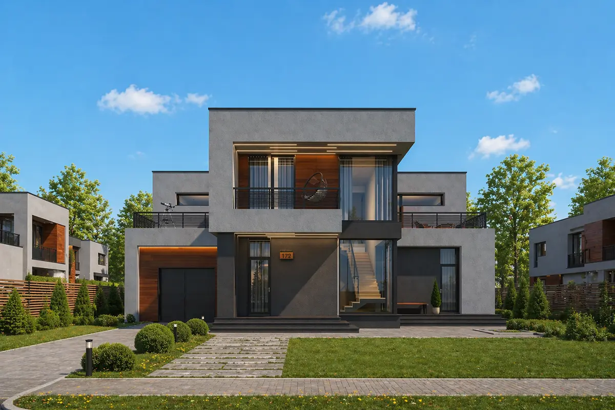 Divstāvu mājas projekts 351 m²: 3 Guļamistabas, Darba istaba, 3 Vannasistabas, Atvērta virtuve, bez Garāžas