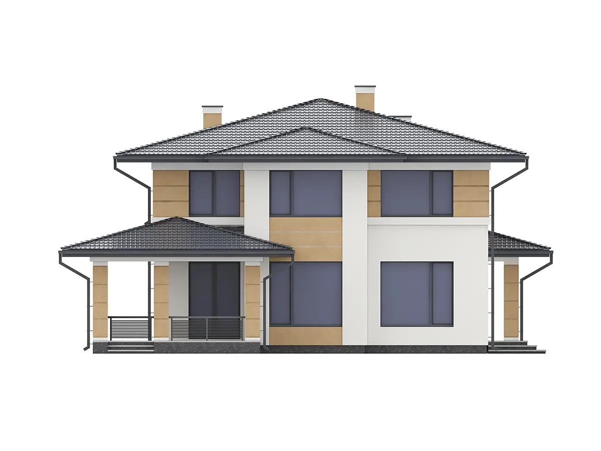 Divstāvu mājas projekts 184 m²: 5 Guļamistabas, 3 Vannasistabas, Atvērta virtuve, bez Garāžas