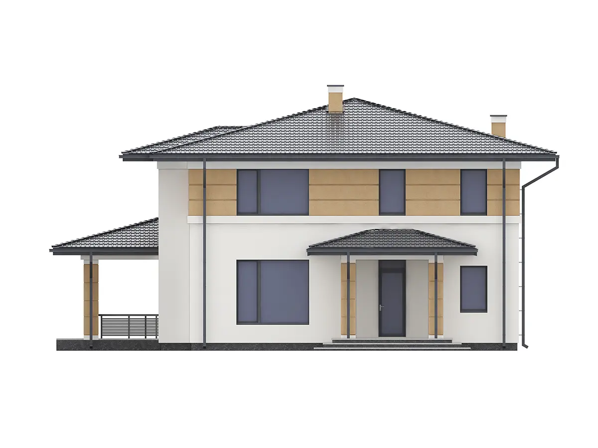 Divstāvu mājas projekts 184 m²: 5 Guļamistabas, 3 Vannasistabas, Atvērta virtuve, bez Garāžas
