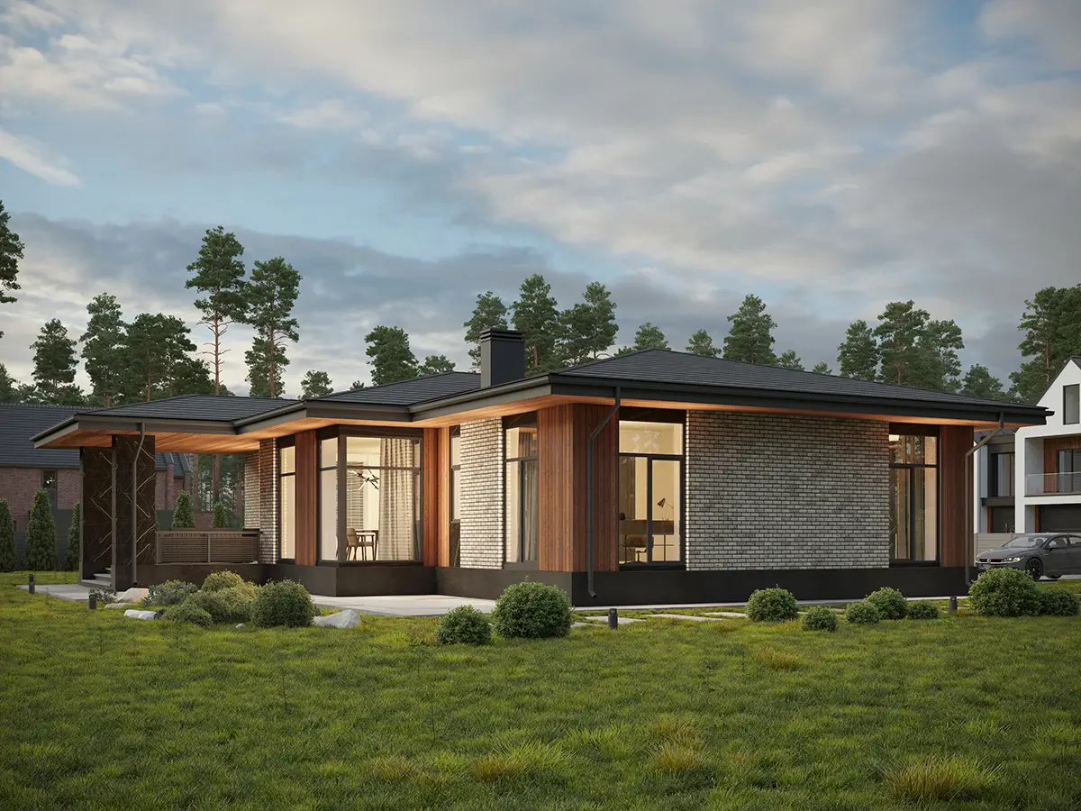 Vienstāva mājas projekts 154 m²: 3 Guļamistabas, 2 Vannasistabas, Atvērta virtuve, bez Garāžas