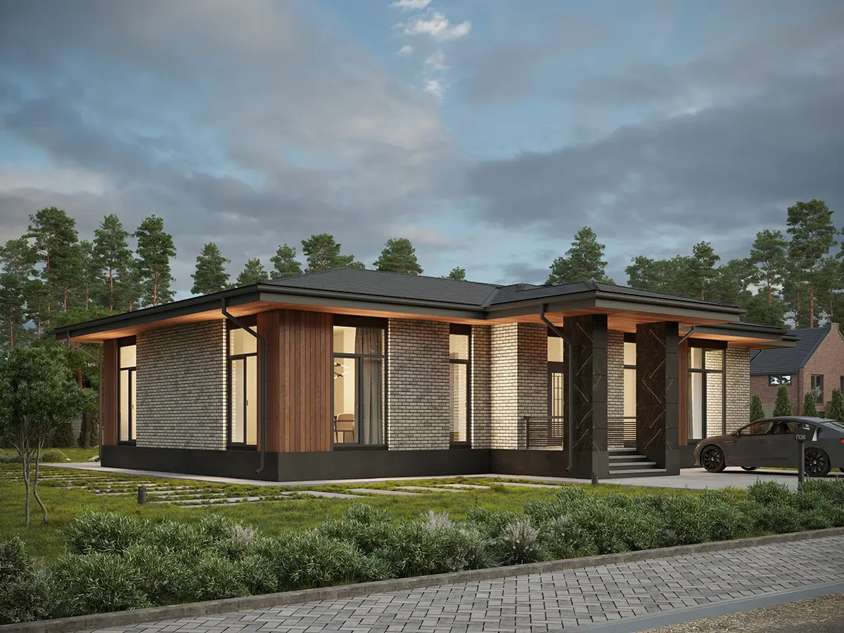 Vienstāva mājas projekts 154 m²: 3 Guļamistabas, 2 Vannasistabas, Atvērta virtuve, bez Garāžas