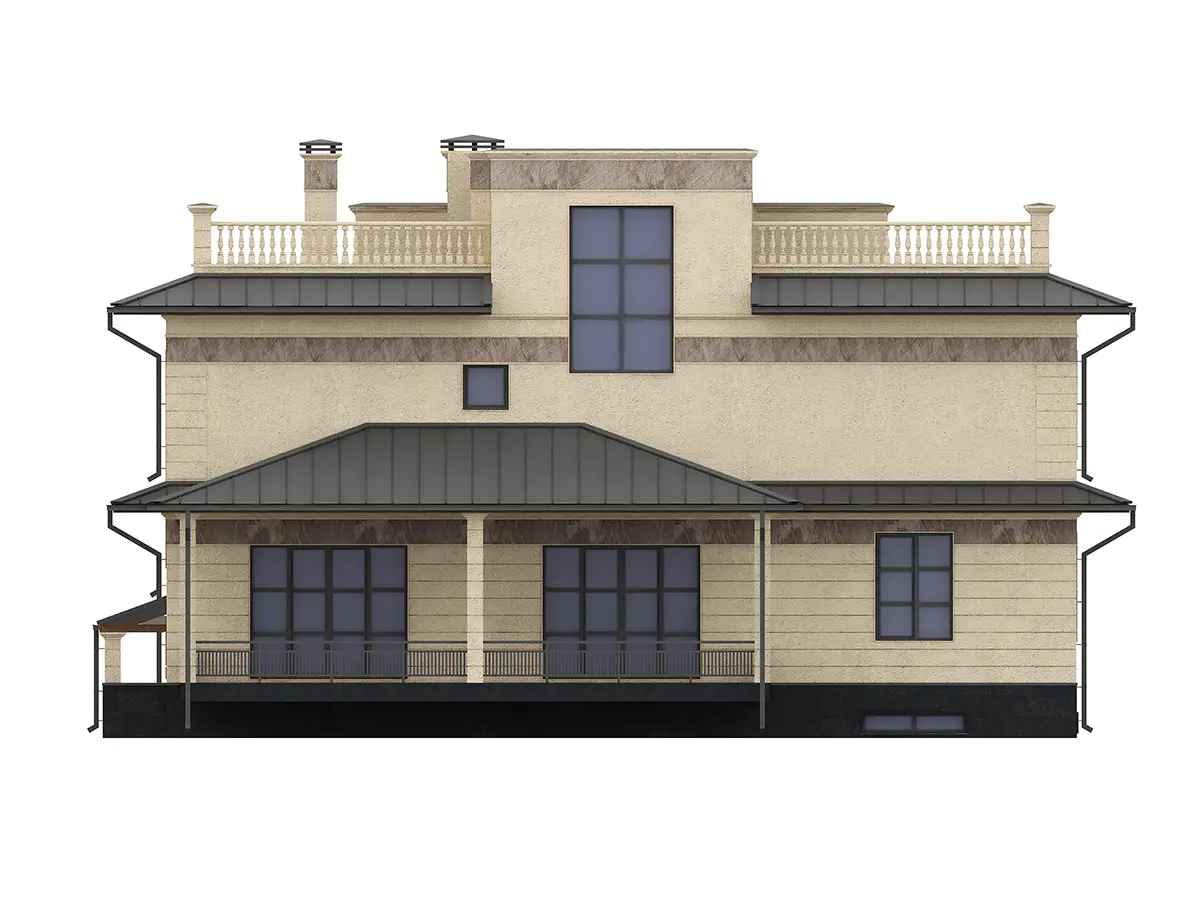 Trīsstāvu mājas projekts + pagrabu 545 m²: 6 Guļamistabas, Darba istaba, 6 Vannasistabas, bez Garāžas