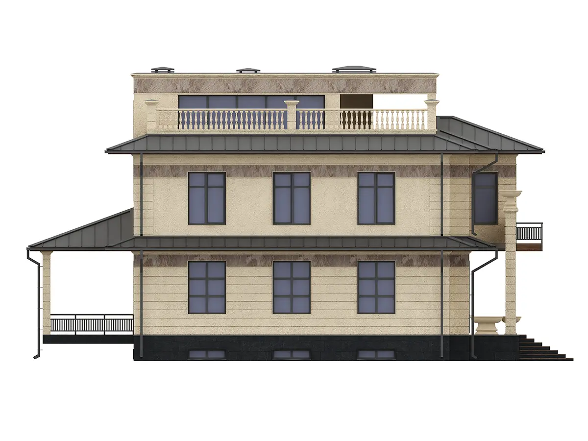 Trīsstāvu mājas projekts + pagrabu 545 m²: 6 Guļamistabas, Darba istaba, 6 Vannasistabas, bez Garāžas