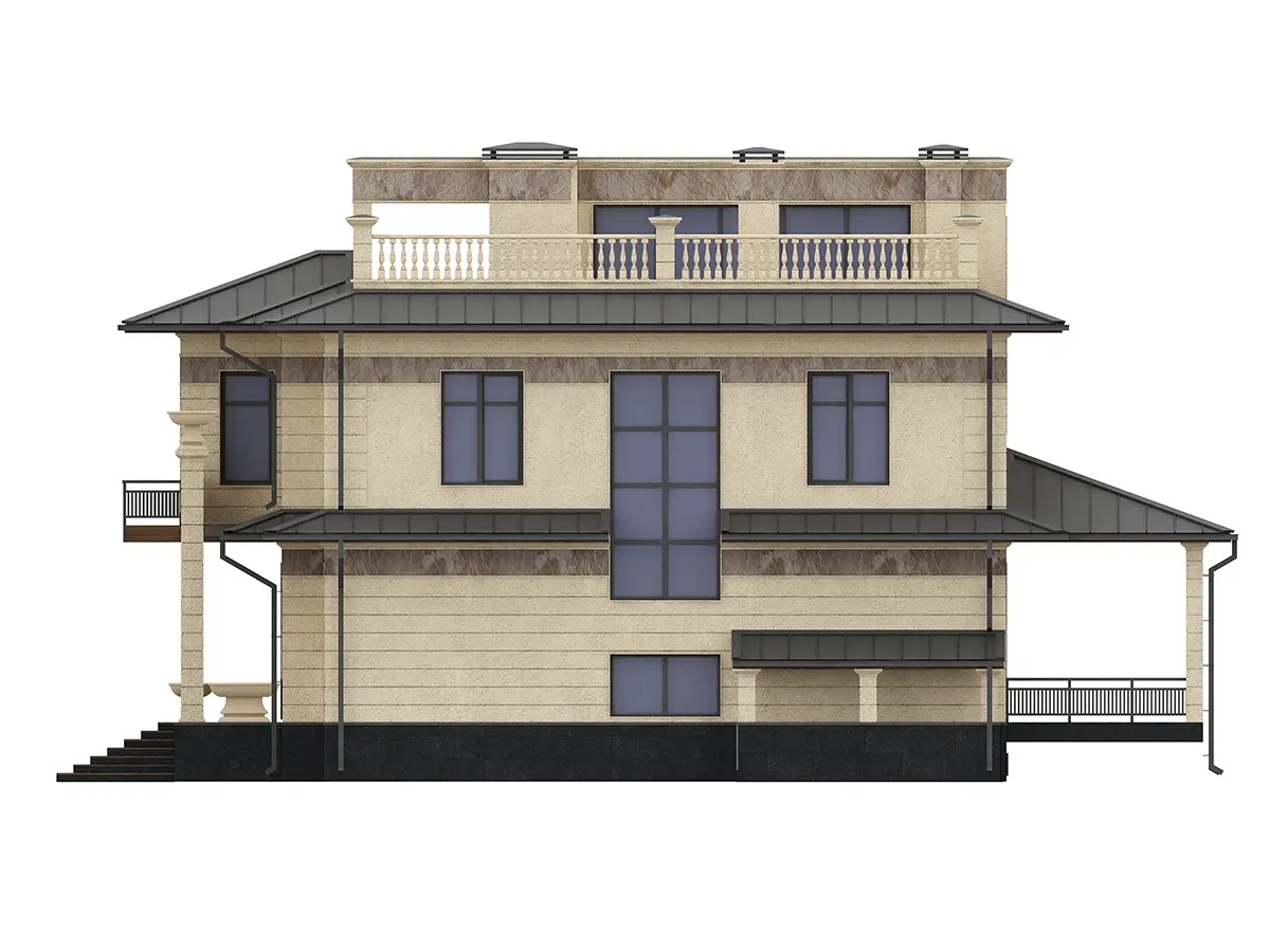 Trīsstāvu mājas projekts + pagrabu 545 m²: 6 Guļamistabas, Darba istaba, 6 Vannasistabas, bez Garāžas
