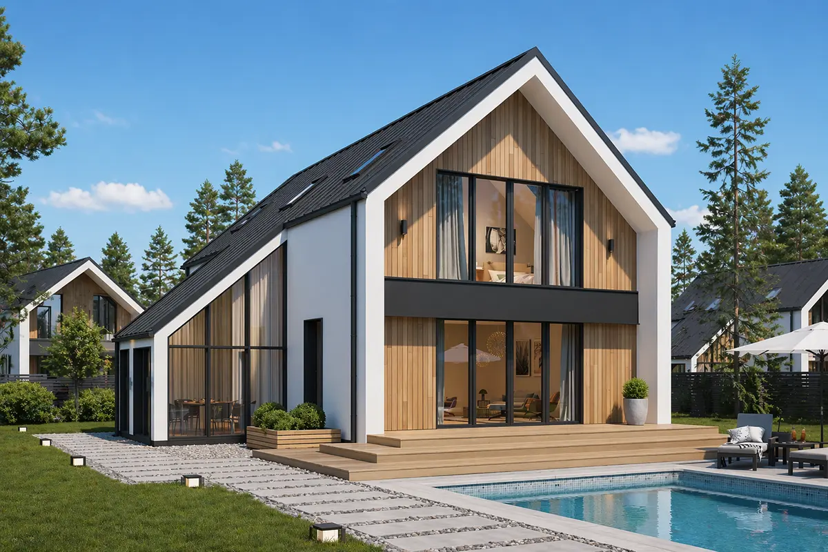 Mājas projekts ar mansardu 164 m²: 3 Guļamistabas, 2 Vannasistabas, Atvērta virtuve, bez Garāžas