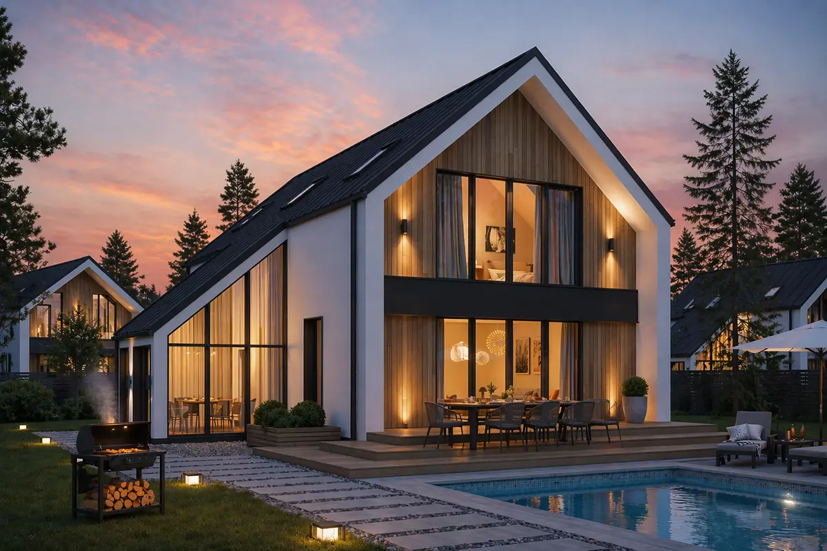 Mājas projekts ar mansardu 164 m²: 3 Guļamistabas, 2 Vannasistabas, Atvērta virtuve, bez Garāžas