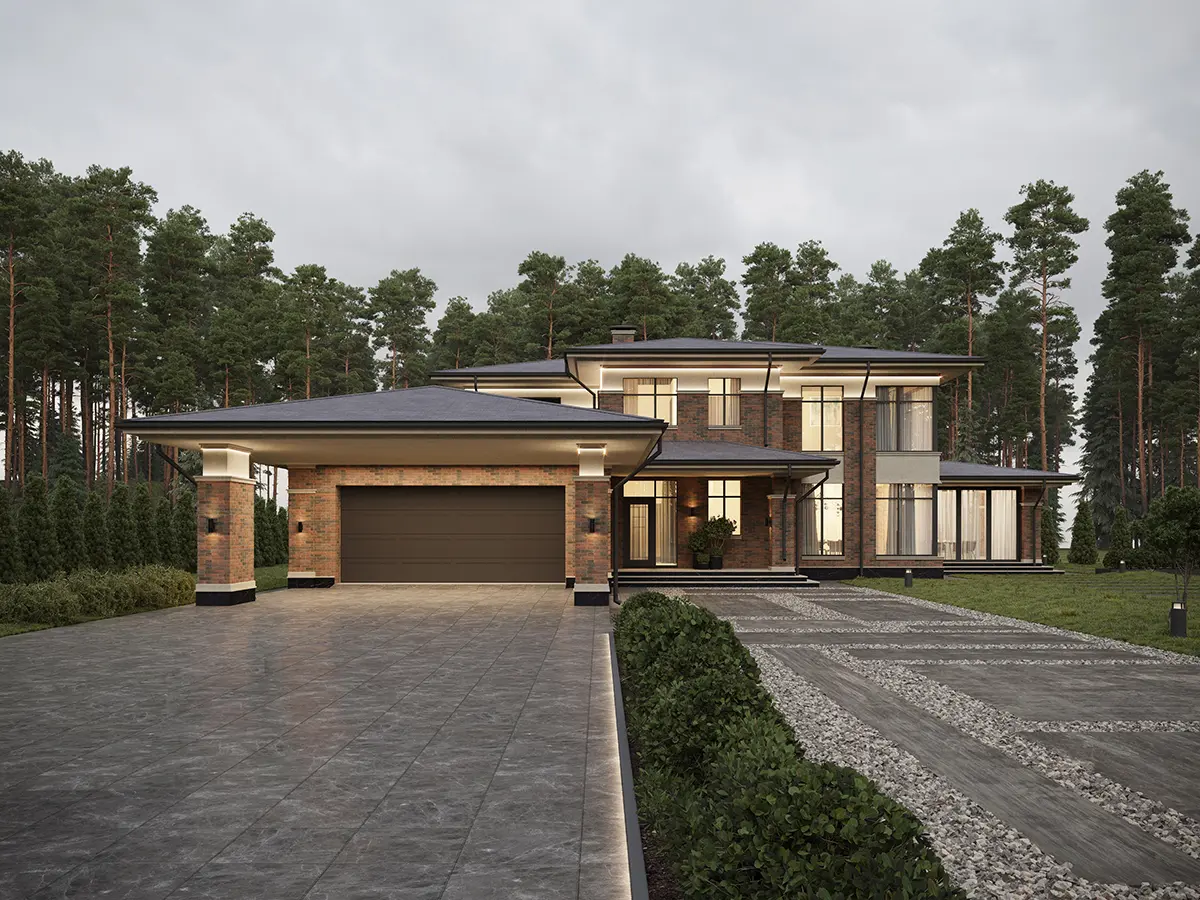 Divstāvu mājas projekts 313 m²: 4 Guļamistabas, 3 Vannasistabas, Atvērta virtuve, bez Garāžas
