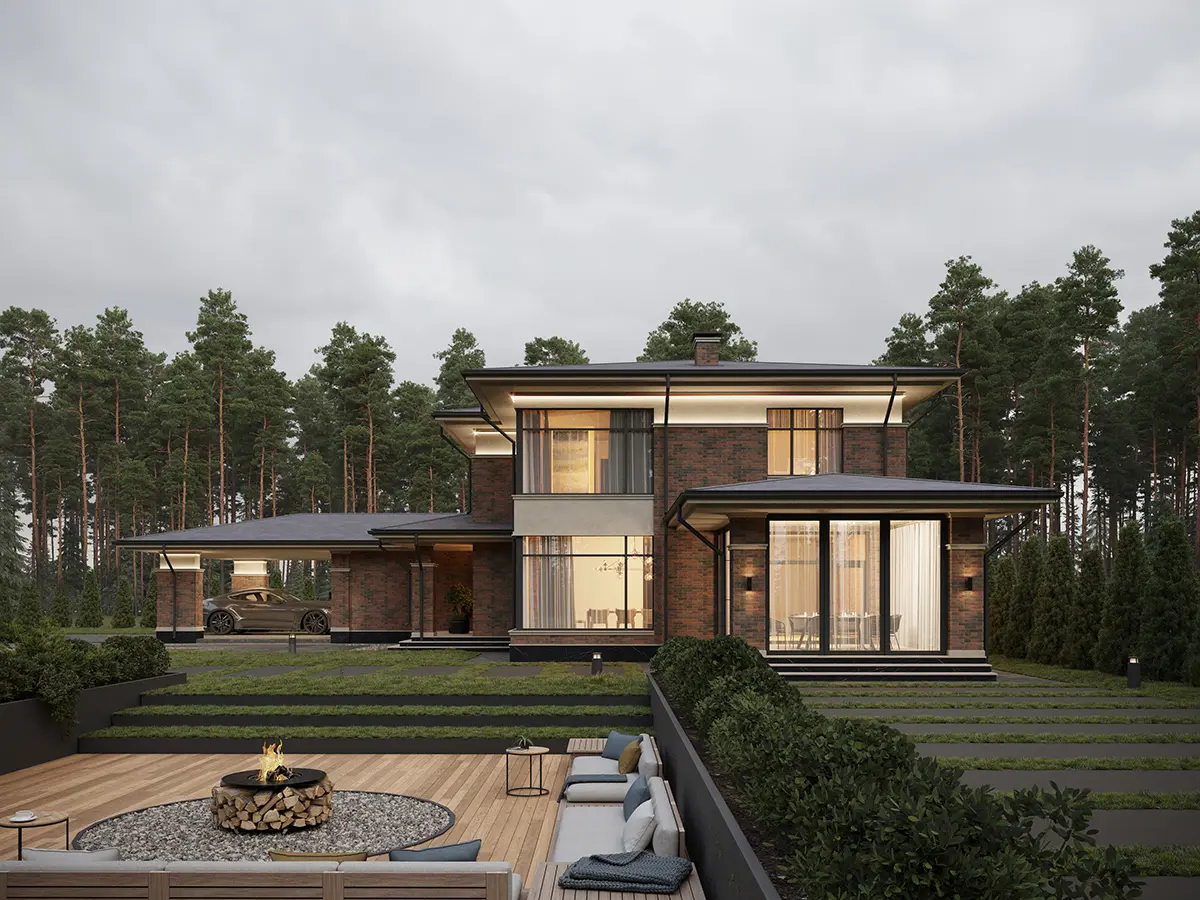 Divstāvu mājas projekts 313 m²: 4 Guļamistabas, 3 Vannasistabas, Atvērta virtuve, bez Garāžas