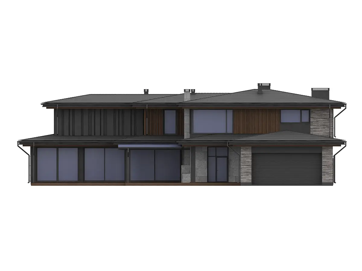 Divstāvu mājas projekts 423 m²: 4 Guļamistabas, Darba istaba, 4 Vannasistabas, Atvērta virtuve, Garāža