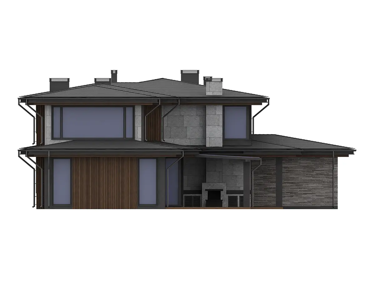 Divstāvu mājas projekts 423 m²: 4 Guļamistabas, Darba istaba, 4 Vannasistabas, Atvērta virtuve, Garāža