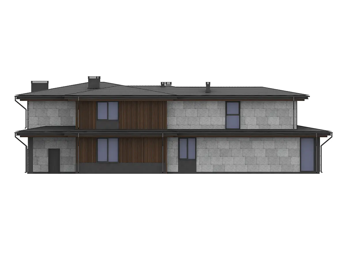 Divstāvu mājas projekts 423 m²: 4 Guļamistabas, Darba istaba, 4 Vannasistabas, Atvērta virtuve, Garāža