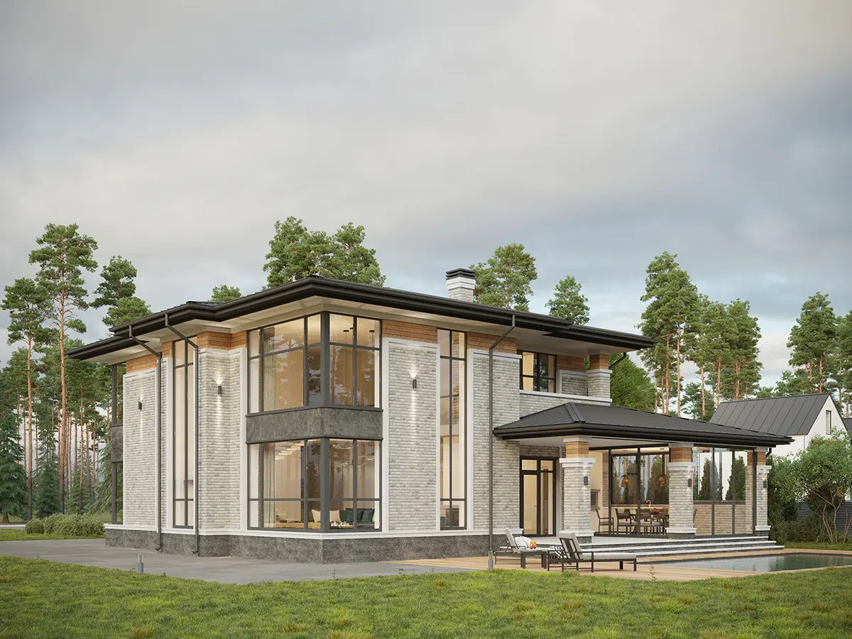 Divstāvu mājas projekts 241 m²: 3 Guļamistabas, 3 Vannasistabas, Atvērta virtuve, Garāža