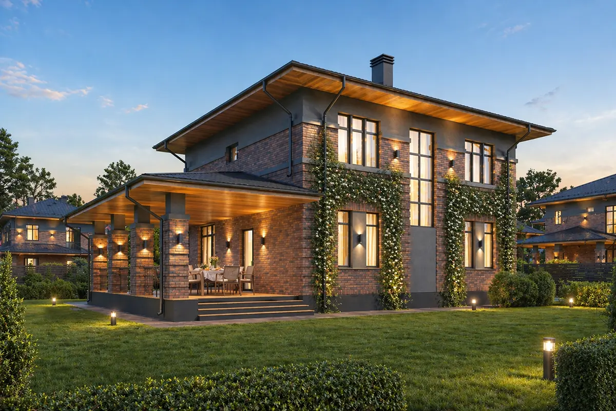 Divstāvu mājas projekts 165 m²: 4 Guļamistabas, Darba istaba, 3 Vannasistabas, bez Garāžas