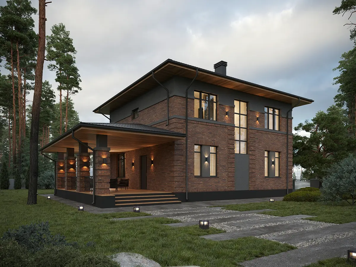 Divstāvu mājas projekts 165 m²: 4 Guļamistabas, Darba istaba, 3 Vannasistabas, bez Garāžas