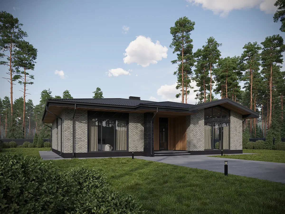 Vienstāva mājas projekts 144 m²: 3 Guļamistabas, 2 Vannasistabas, Atvērta virtuve, bez Garāžas