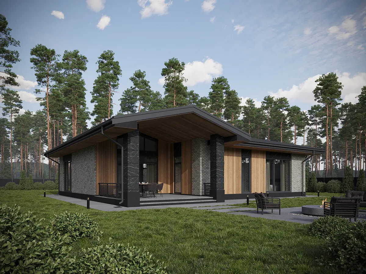 Vienstāva mājas projekts 144 m²: 3 Guļamistabas, 2 Vannasistabas, Atvērta virtuve, bez Garāžas