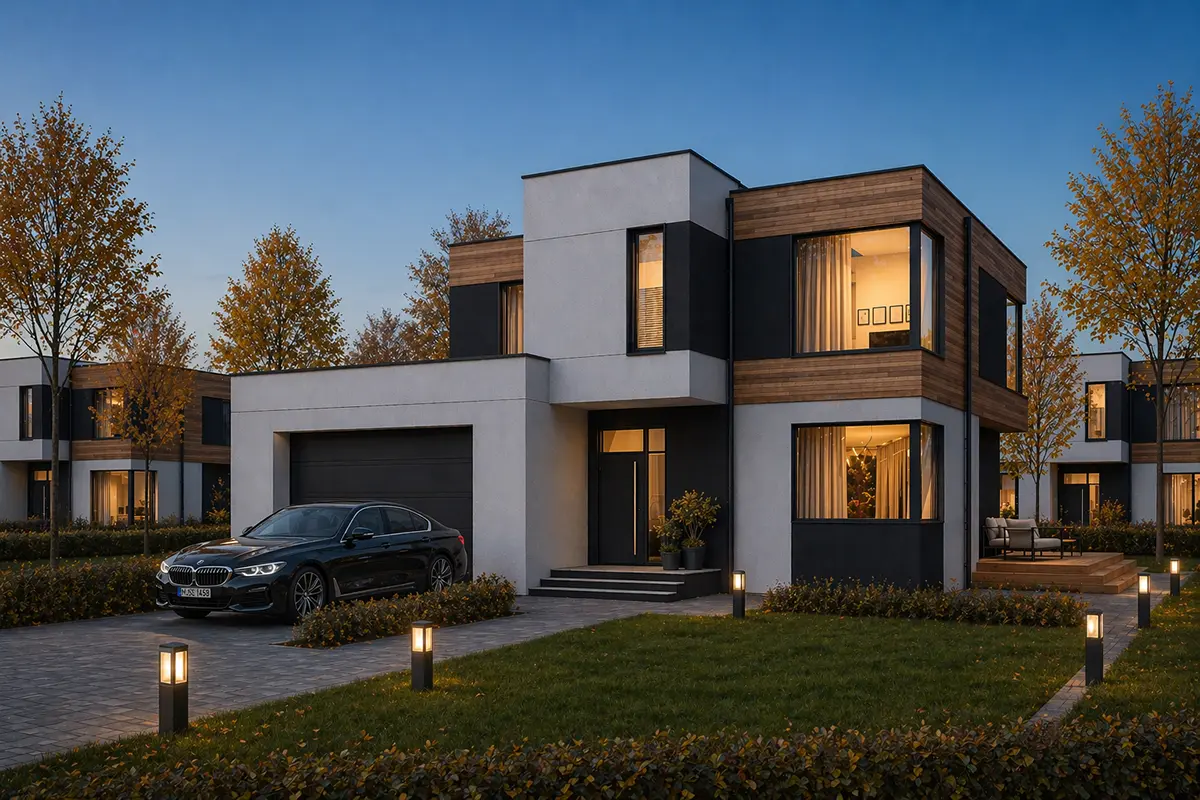 Divstāvu mājas projekts 211 m²: 4 Guļamistabas, Darba istaba, 4 Vannasistabas, Atvērta virtuve, Garāža