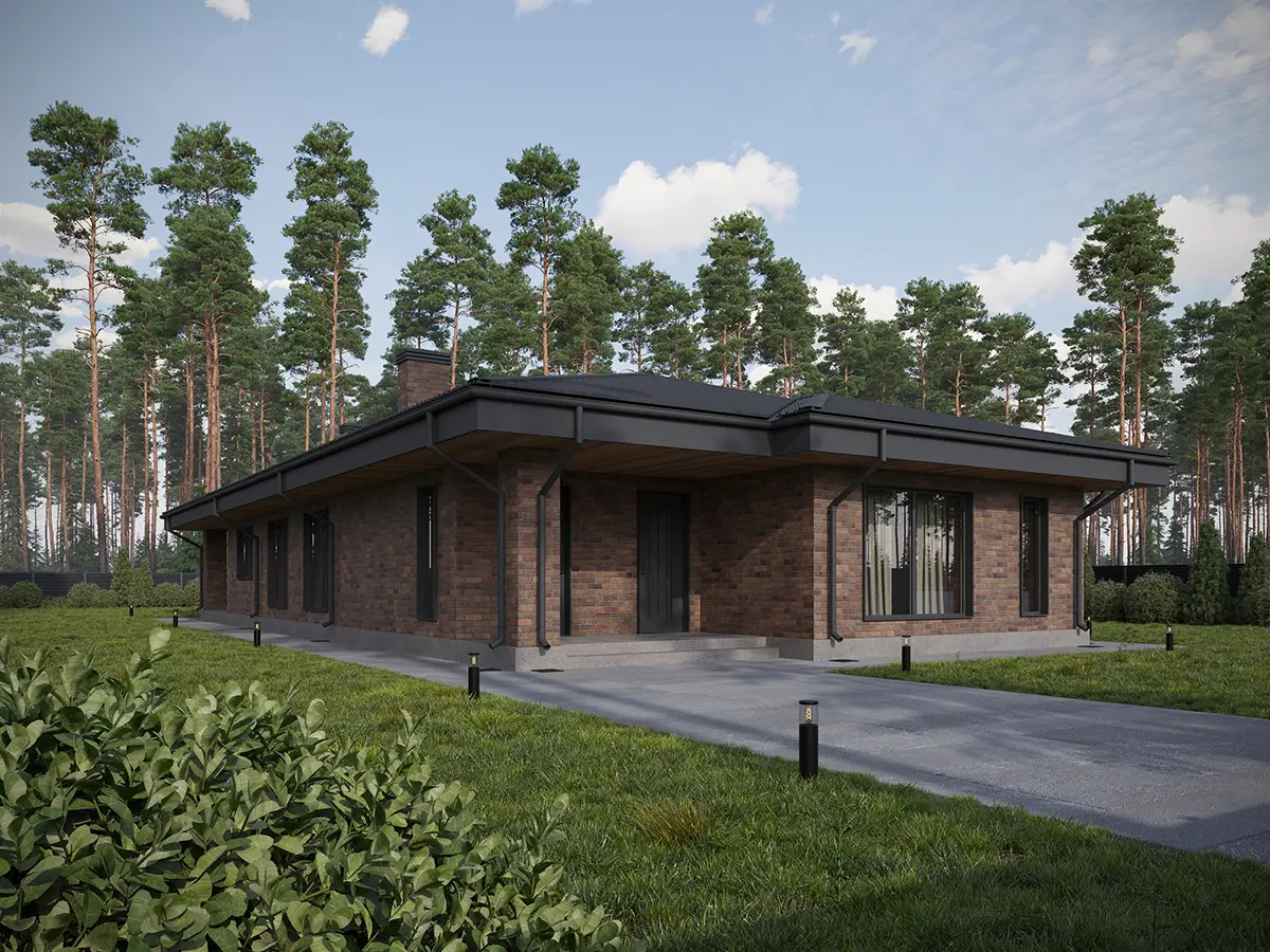Vienstāva mājas projekts 161 m²: 3 Guļamistabas, Darba istaba, 2 Vannasistabas, Atvērta virtuve, bez Garāžas