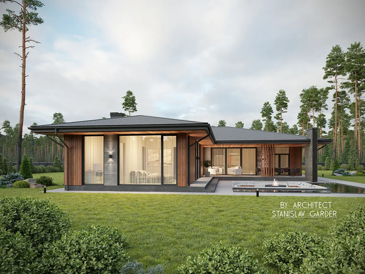 Vienstāva mājas projekts 213 m²: 5 Guļamistabas, 3 Vannasistabas, Atvērta virtuve, bez Garāžas