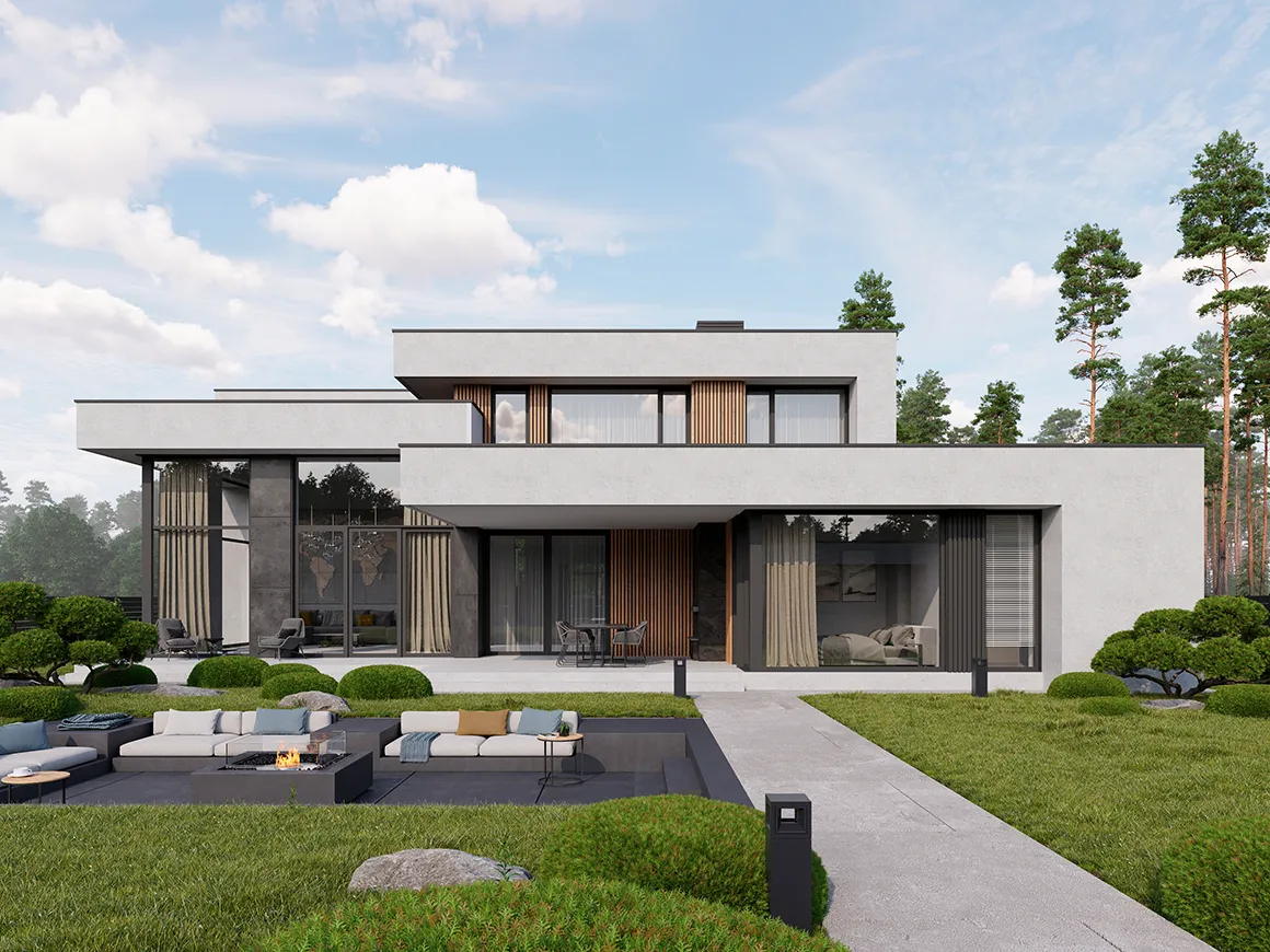 Divstāvu mājas projekts 293 m²: 4 Guļamistabas, 5 Vannasistabas, Atvērta virtuve, bez Garāžas